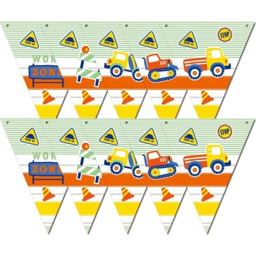 Party supplies 1 set 2.5m Construction Vehicles theme party kids birthday party decoration paper banner bunting 10 pennant flags
