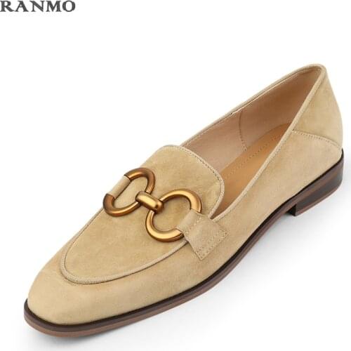 Fall new metal buckle decoration loafers womens shoes low heels casual comfortable flat shoes daily commuter shoes luxury shoes