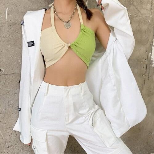 Crop Top Self Cultivatio Color Contrast Fashion Sexy Bandage Halter Breast Wrapping Corset Top