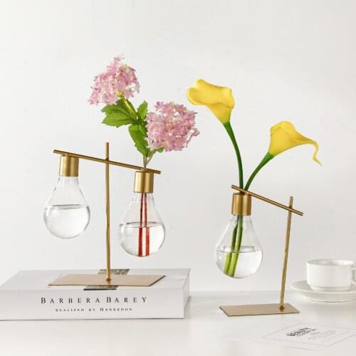 Vase Home Decor Metal Glass Vases Living Room Decoration Glass Container Flower Pot Creative Light Bulb Plant Hydroponics Flower