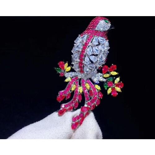Multi color birds brooch 925 sterling silver with cubic zircon fine women jewelry luxury jewelry free shipping