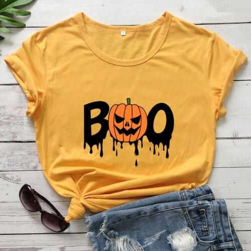Retro BOO Pumpkin Colored T-shirt Spooky Women Autumn Halloween Holiday Tshirt Funny Pumpkin Spice Season Fall Top Tee Shirt