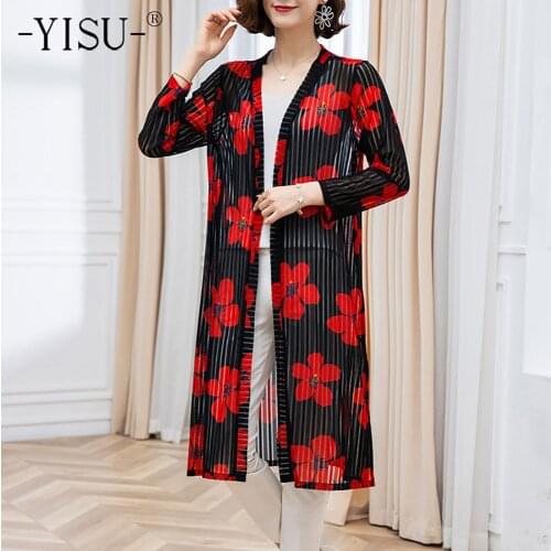 YISU Women Summer New Jacket Female Long Sleeve Sun Protection Clothing Ladies Perspective Loose Printing Sunscreen Casual Tops
