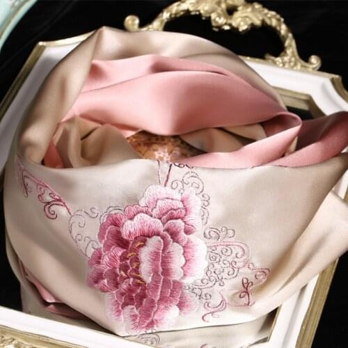 100% Silk Scarf Women Embroidered Handmade Middle-Aged Mother Double layer 16MM Thick Luxury Gift Real Silk Cheongsam Shawl