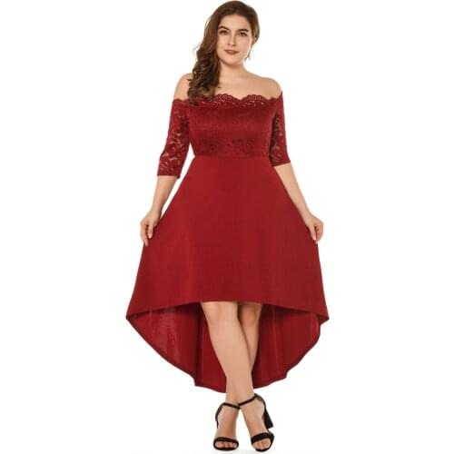 Plus Size Party Dress Women 2020 Autumn Slash Neck Off Shoulder Dress Elegant Lace Patchwork Irregular Maxi Long Dresses