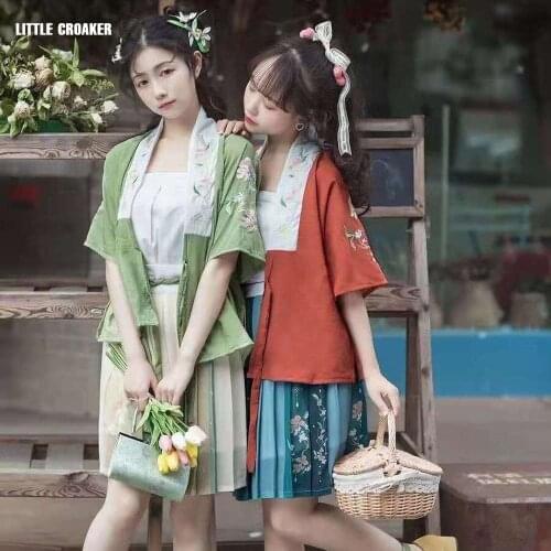 2021 Women Hanfu Summer Short Origional Womens Dress Clothing Song Elements Chinese Style Embroidered Ancient Cosplay Costumes