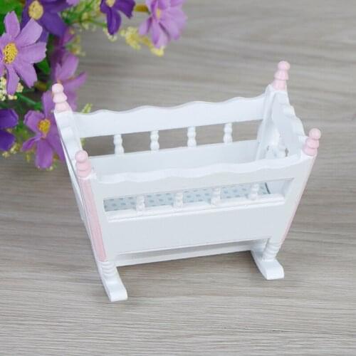 1:12 DollHouse Miniature Dolls Wooden Nursery Cradle Baby Crib Furniture White Wooden Cardle Baby Bed Kids Toys
