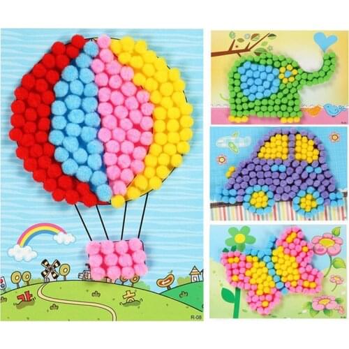 1PC New Baby Creative DIY Plush Ball Painting Stickers Children Educational Handmade Material Cartoon Puzzles Crafts Toy kids
