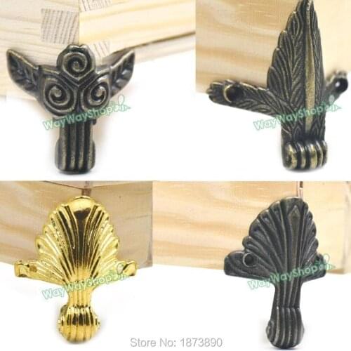 10 Pcs Decorative Corner Protector Feet Leg Metal Use for Wood Jewelry Chest Gift Box Guard Furniture 2 Colors 4 Style Choice