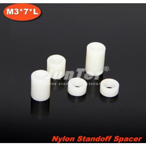 100pcs White Nylon Round Spacer No Threaded OD 7mm ID 3.2mm For M3 Screws Plastic