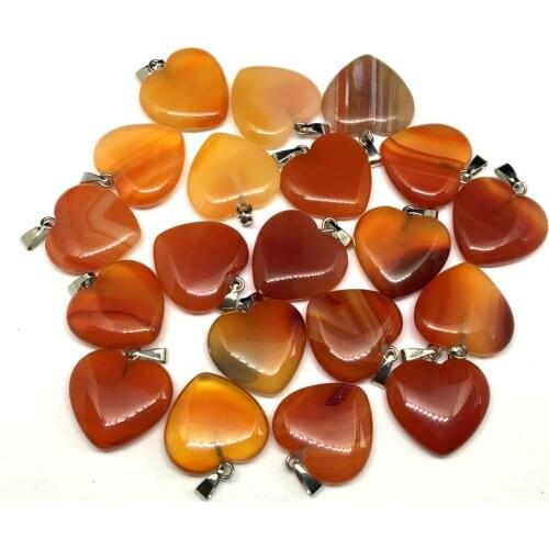 BEADZTALK Wholesale Natural Stone Heart Charm Pendants Red Carnelian Agates 20 mm Size DIY Earrings Parts