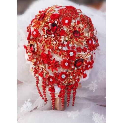 Bride Drop Brooch bouquet custom made Wedding red Jewelry Bride 's bridal bouquets Teardrop tassel holding flowers