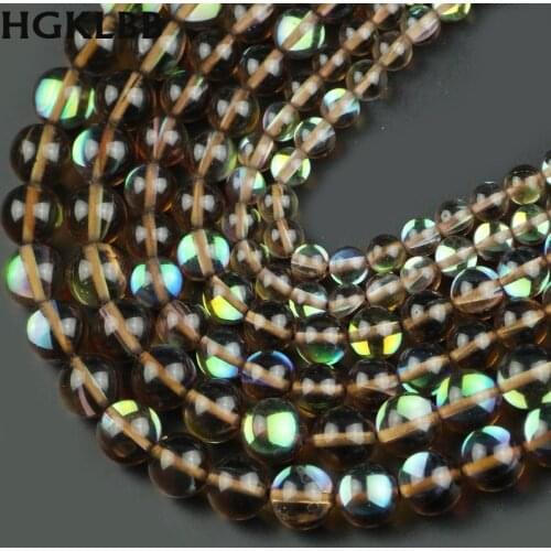 HGKLBB Natural Brown Labradorite stone beads 6/8/10MM 15'' Flash Round Loose beads for jewelry making bracelet DIY Accessories