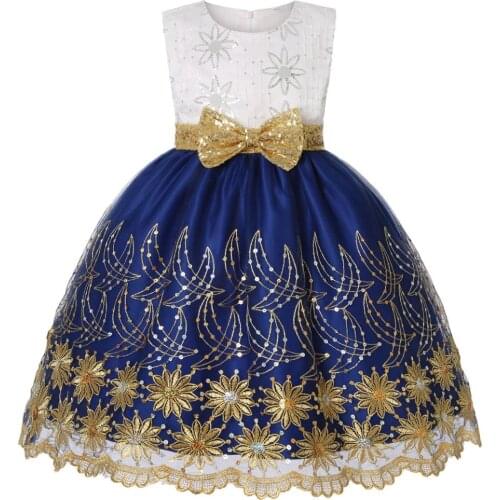 2021 New Baby Embroidered Dress Girls Sequined Princess Dresses Bow Flower Girl Wedding Dress Children Clothing Dress For Girls