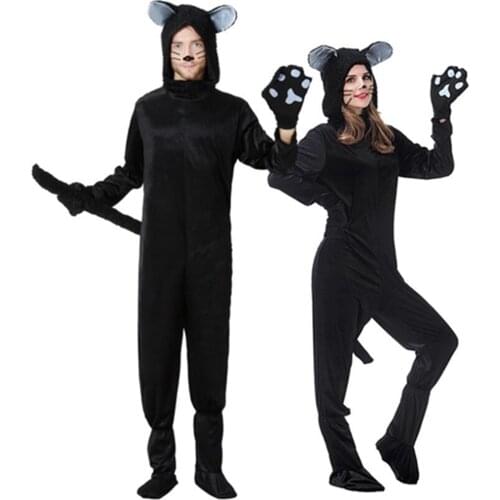 Deluxe Black Fox Costume Halloween Animal cosplay Costume Set Women Adult cos Animal Costume Jumpsuit Gloves+ Foot sleeve