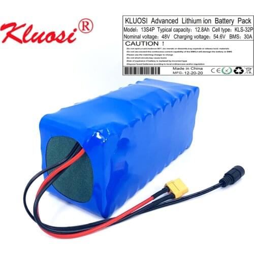 KLUOSI 48V Battery 48V 12.8Ah 12Ah 13S4P 54.6V Li-ion Battery Pack with 30A BMS for Motor Electric Scooter Vehicle Ebike Bicycle