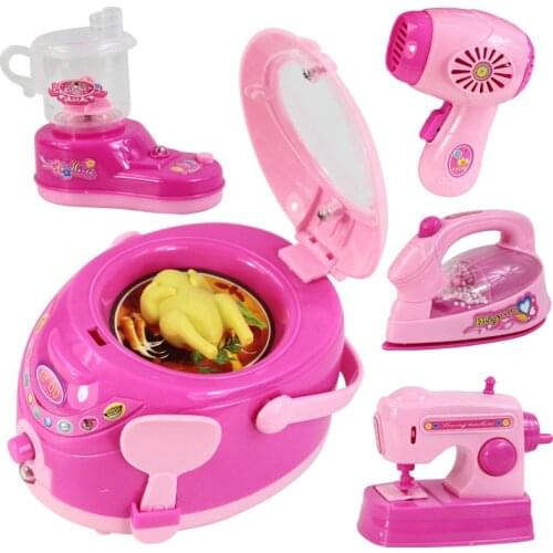 DIY Simulation Mini Furniture Pretend Play Kitchen Toy Cooking Food Electric Music Model Do Housework Toys For Children Girl