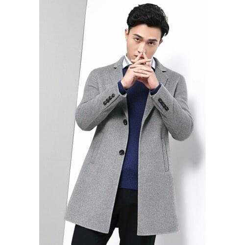 Mens Coat Long Jacket Wool Coat Men Double Face Woolen Overcoat British Style Grey Peacoat Jackets Erkek Mont -01-1813