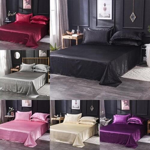 40Bed Sheet Set 1pcs King Full Queen Size Luxury Bedspread Soft Solid Color Flat Sheet Satin Silk Bed Sheet black pink For adult