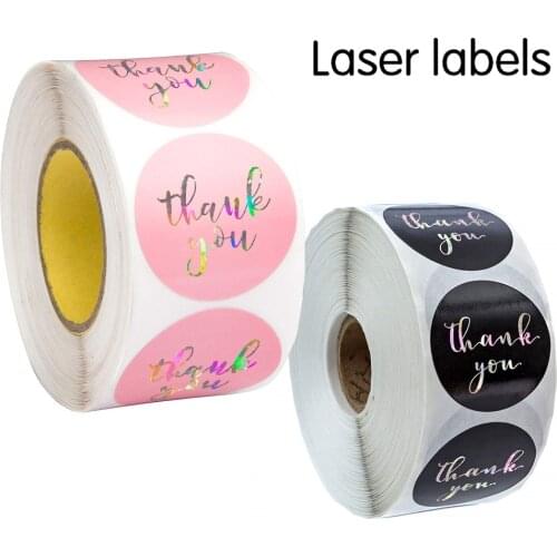 100-500 pcs laser thank you stickers for gift package sealing pink and black labels sticker round adhesive stationery sticker