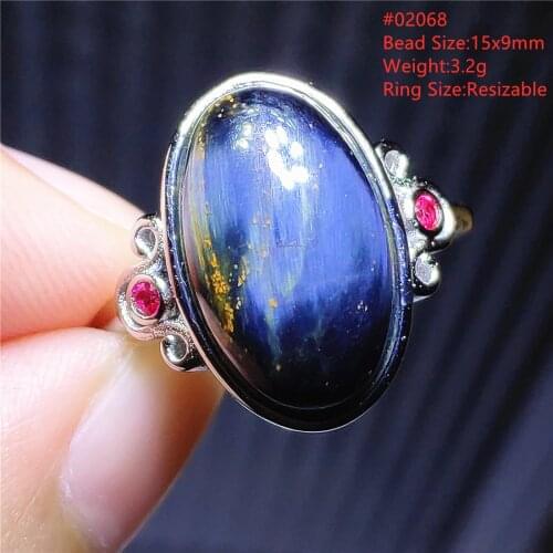 Genuine Namibia Natural Pietersite Blue Adjustable Ring Cat Eye Chatoyant Rare 925 Sterling Silver AAAAA