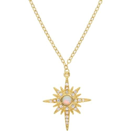 Newest gold color pave clear cubic zirconia white fire opal star pendant Valentine gift top quality north star stunning necklace