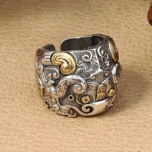 New retro swagger opening ring ring s925 pure silver ornaments heavy strong personality man real talent bull ring
