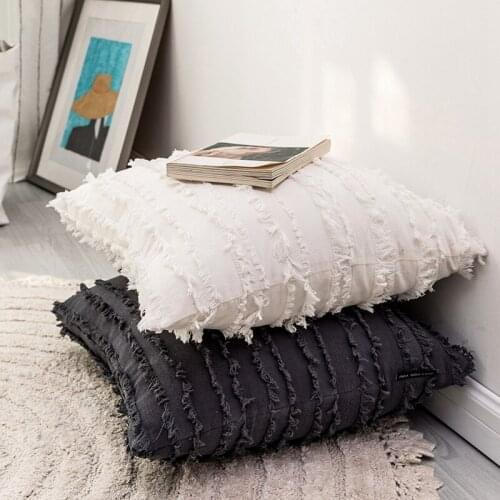 Pure Color Pillow Case Cotton and Linen Throw Cushion Cover Tassel Lace Modern Pillowcase for Seat Chair Home Decorative
