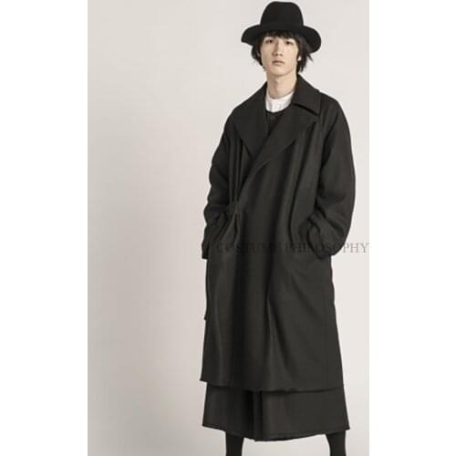 Autumn winter man new fund big lapel pure color long loose and recreational windbreaker coat contracted fashionable design coat