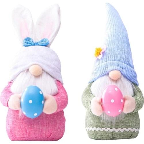 Easter Pink Ear Plaid Bunny Dwarf Doll Fairy Doll Ornaments Home Furnishings