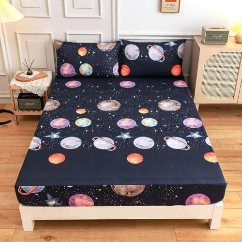 Space Planets Childrens Sheet 90cm Bed Sheets with Pillowcase Mattress Bed Cover Soft Comfortable Kids Fitted Sheet on Elastic
