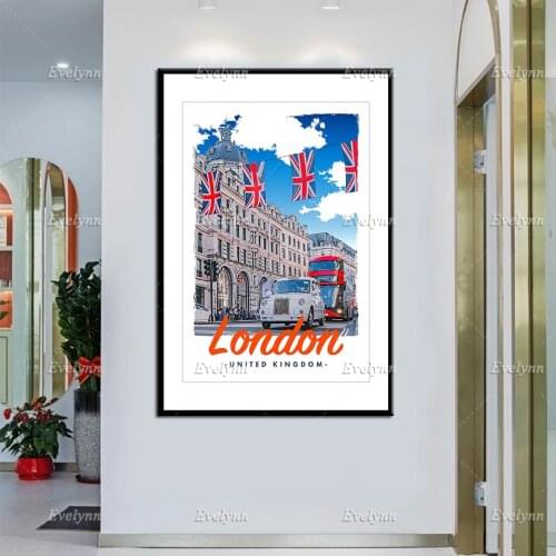 Retro Vintage Style Travel Poster London City England Oil Painting Posters and Prints on Canvas Wall Art Modular Pictures Decor