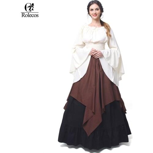 Rolecos Gothic Lolita Chiffon Dresses Women Renaissance Medieval Dresses Halloween Party Masquerade Costumes