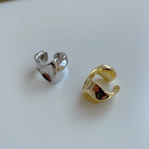 ONLY 1PC Authentic 925 Sterling silver White/ Gold dysmorphism Geometric Molten Clip Earrings (No pierced) TLE2175