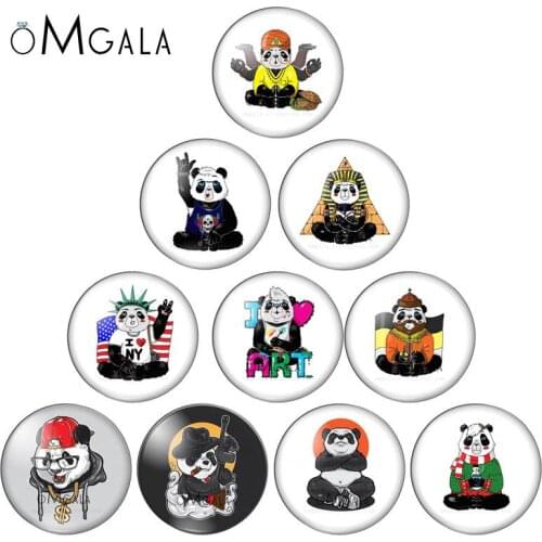 Cartoon Funny Panda Animal Paintings Glass Cabochon 12mm 16mm 18mm 20mm 25mm DIY Keychain Earrings Jewelry Findings