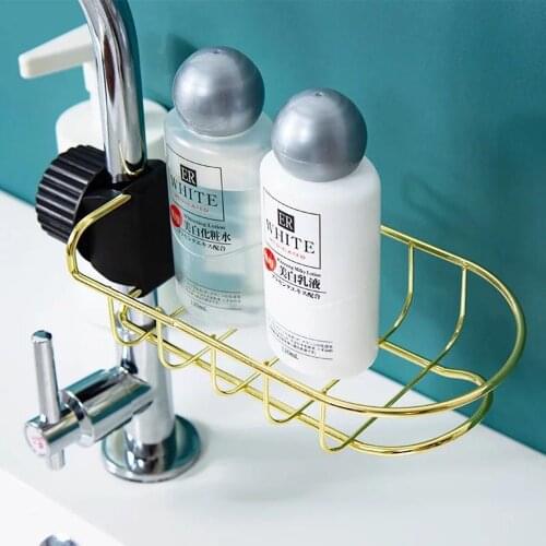 Kitchen Bathroom Sink Sponge Hanging Stainless Steel + PP Shelving Rack Drain Faucet Storage Shelves Rack Organizer