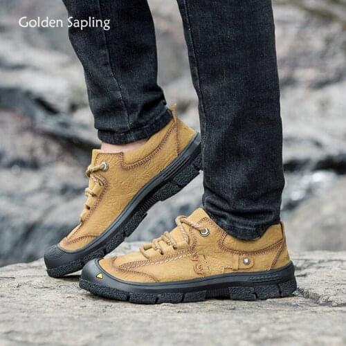 Golden Sapling Retro Casual Shoes Men Fashion Genuine Leather Footwear Handmade Sewing Trekking Flats Classic Vintage Mens Shoe