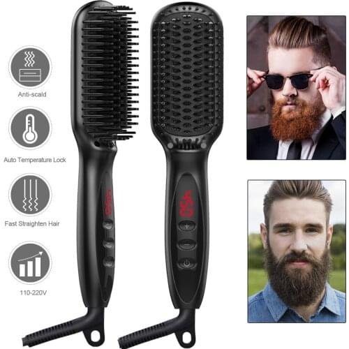 Beard Straightener Hot Comb LCD Heating Electric Ionic Hair Straightener Styles Anti Static Ceramic Straightening Beard Comb