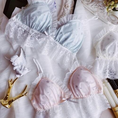 Wriufred Lightweight non-wireless underwear womens thin bra triangle cup sexy flounce soft lingerie lace edge girl comfort bras