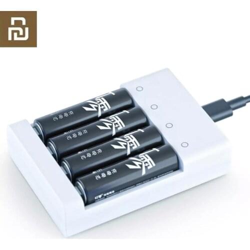2020 Youpin USB 4 Slots Fast Charging Battery Charger Short Circuit Protection AAA and AA Rechargeable Battery Station