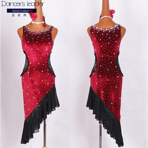 New Latin dance competition clothing stretch velvet dance skirt performance clothing performance clothing wine red wrapped hip d