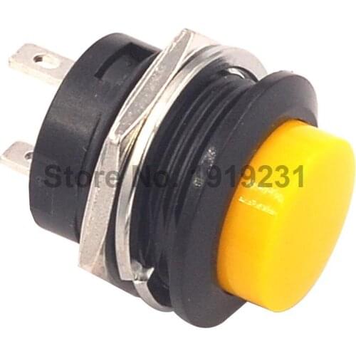 Yellow Momentary Push Button Switch OFF-ON Reset Switch 16MM 3A 250V AC Non Locking Switches Round Button R13-507