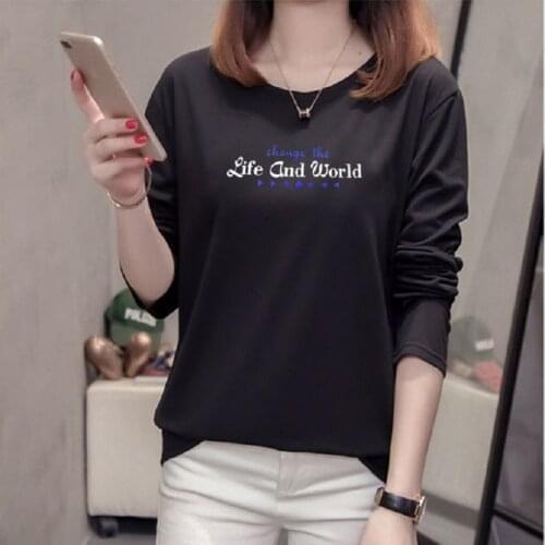 4XL Woman Loose T Shirts Polyester Long Sleeved Casual Sexy T-shirt Pure Color Lady Breathable Tee Top Girls T-shirt For Female