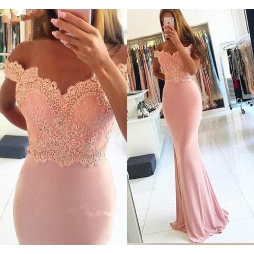 2021 New Blush Pink Mermaid Evening Dresses Off Shoulder Beads Floor Length Formal Evening Gowns Party Prom Dresses Custom Made