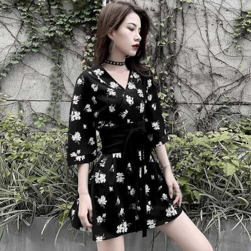Fashion Elegant Print Boho Floral Dress Vintage Casual Summer Dress Femme V-Neck Sundress