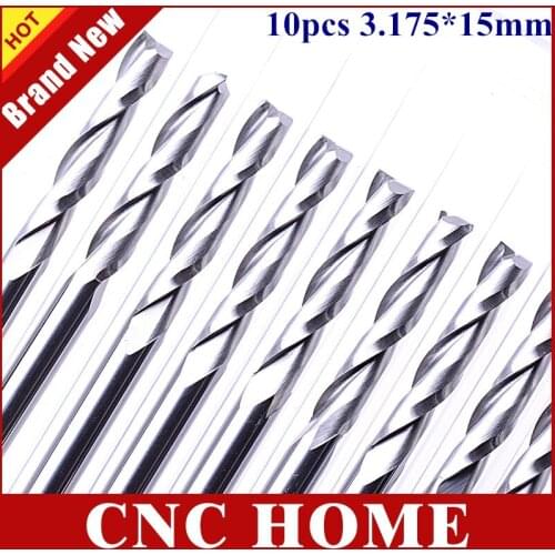 10pcs 3.175*15mm Import Carbide Milling Cutter, End Mill Bit, Engraving Tools, 2 Flute Spiral Bit, Cutting Tools, Tool Bits