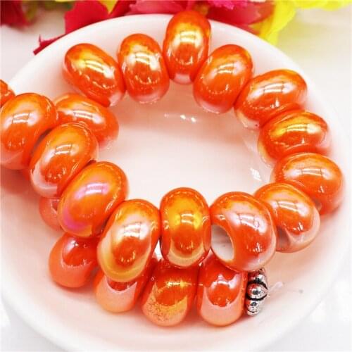 10Pcs Lot Wholesale Round Rondelle Loose Slide Charms Large Hole European Beads Ceramic Porcelain Beads Fit DIY Bracelet Jewelry