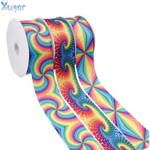 2Yards 3"(75mm) Colorful Swirl Ribbon Gradient Geometric Ribbon Fabric DIY Head Accessories Gift Wrapping Decorative Materials