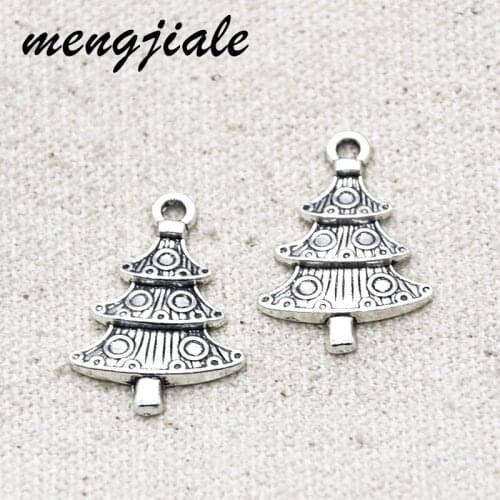 20pcs Antique Silver Christmas Tree Charms Alloy Matel Pendants For DIY Handmade Jewelry Accessories Makings 26*16mm