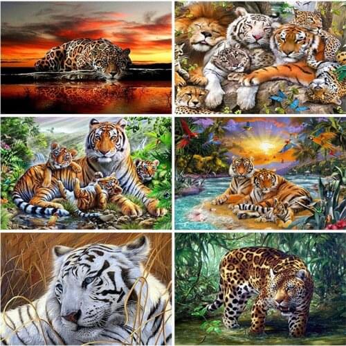 5D DIY Diamond Painting Elephant Tiger Wall Art Diamond Embroidery Cross Stitch Mosaic Colorful Animal Room Home Decor Gift